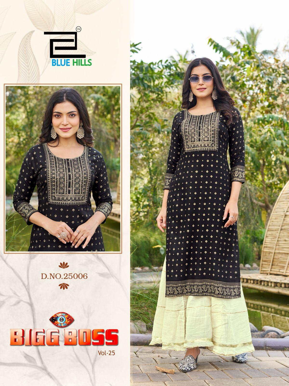  Hills Big Boss by Blue  Vol 25 Rayon Foil Printed Kurti Collection